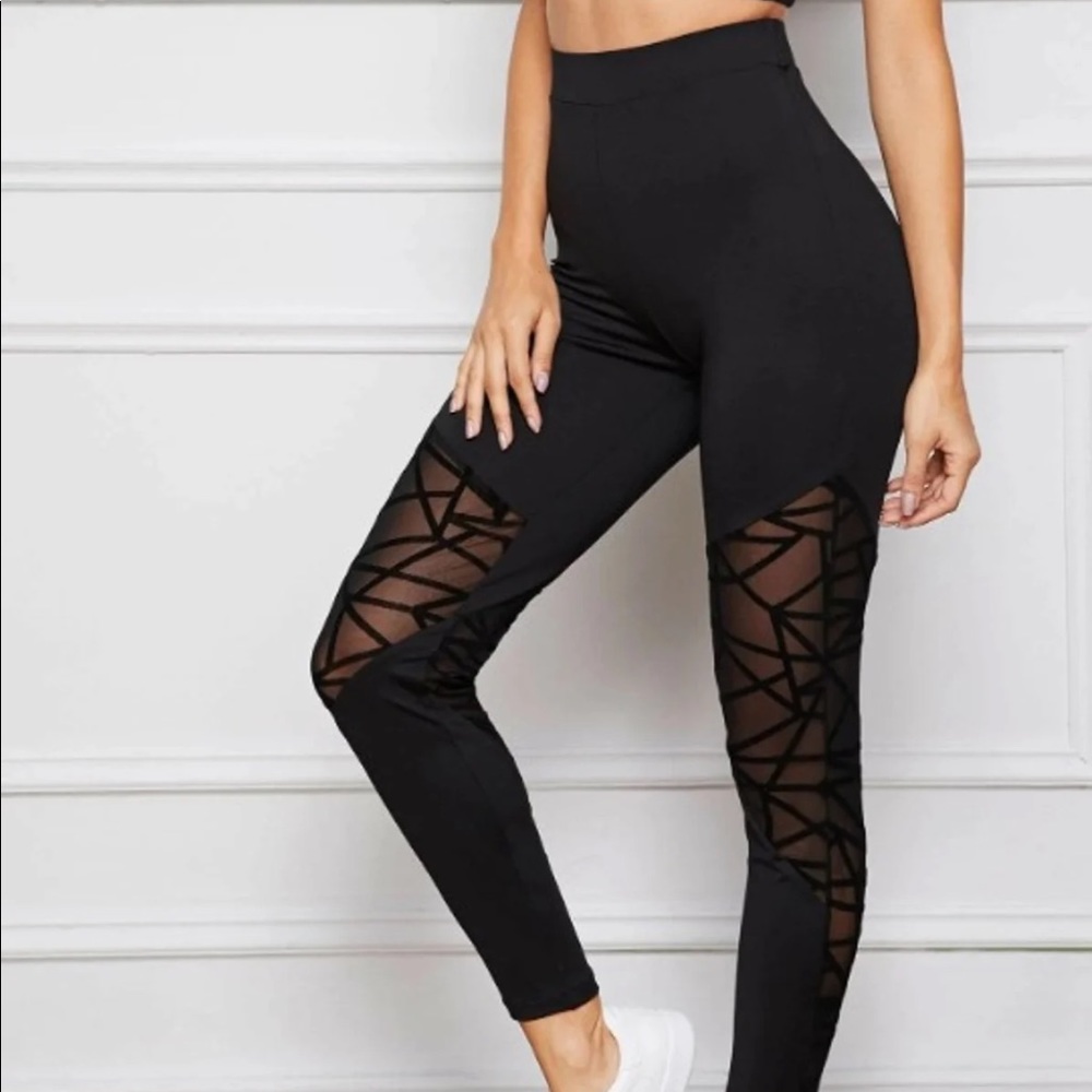SHEIN Sheer Geo Mesh Insert Leggings